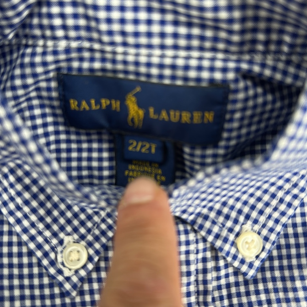 Ralph Lauren Baby Shirt long sleeve button up Sz 2- Blue and White plaid . - Picture 4 of 4